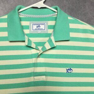 Southern Tide Mens Striped Polo‎ Shirt size Medium Short Sleeve Mint Green White